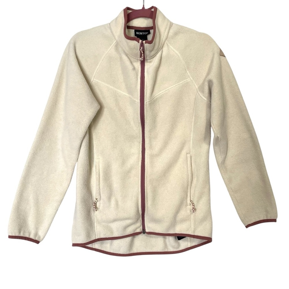 Burton Full Zip cream Textured Fleece Jacket Women's Long Sleeve‎ Hi Low Polar S